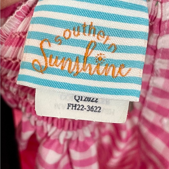 Southern Sunshine Pink Gingham Smocked Holiday Dress Size 9M EUC - Picture 6 of 7